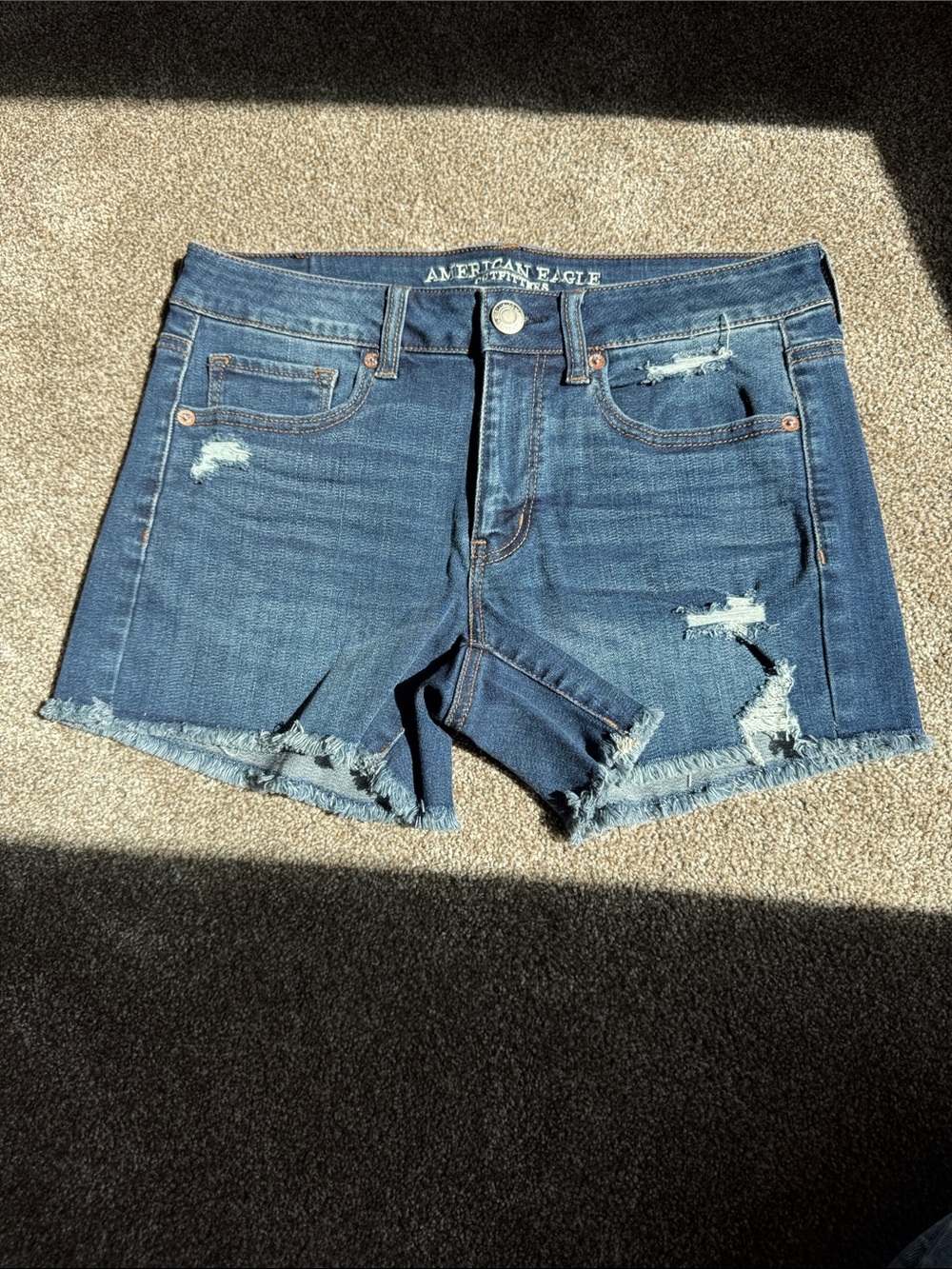 American Eagle Outfitters Blue Distressed Frayed Hem Denim Shorts
